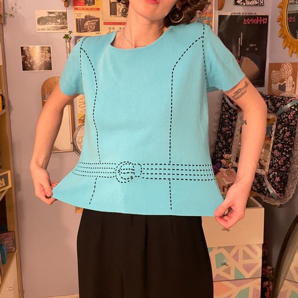 80s Carducci neon blue belt buckle shirt - Picture 7 of 13